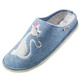 Hausschuhe - Hausschuh mit farblich abgestimmter Katzen-Applikation, in Größe 036 bis 042, in Farbe JEANSBLAU – Farbe JEANSBLAU – Ansicht 1