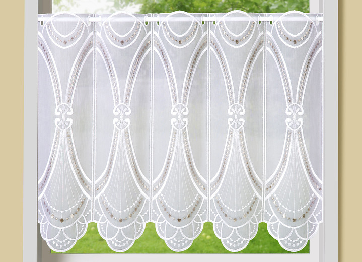 Kurzgardinen - Kurzstore Gatsby mit echter Stickerei, in Größe 784 (45x 90 cm) bis 859 (60x155 cm), in Farbe WEISS-TAUPE