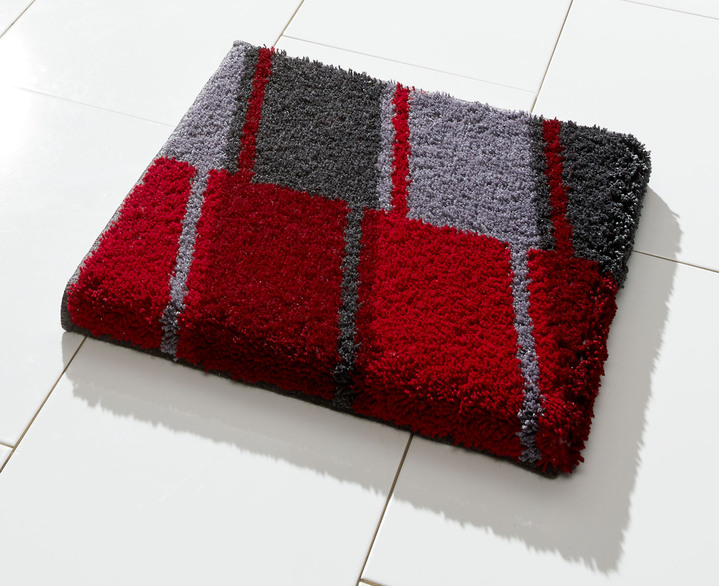 Badgarnituren - Badgarnitur mit rutschhemmender Rückseite , in Größe 100 (Vorleger halbrund, 50/ 80 cm) bis 112 (WC-Deckelbezug, 47/ 50 cm), in Farbe GRAU-ROT Ansicht 1