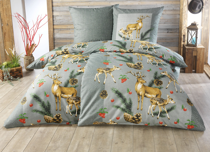 Bettwäschegarnituren - Biber Bettwäsche-Garnitur von Dobnig, in Größe 111 (40x80 + 135x200 cm) bis 115 (80x80 + 155x220 cm), in Farbe BRAUN Ansicht 4