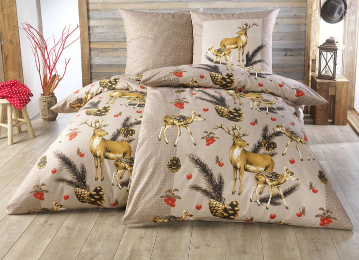 Bettwäschegarnituren - Biber Bettwäsche-Garnitur von Dobnig, in Größe 111 (40x80 + 135x200 cm) bis 115 (80x80 + 155x220 cm), in Farbe GRÜN Ansicht 4