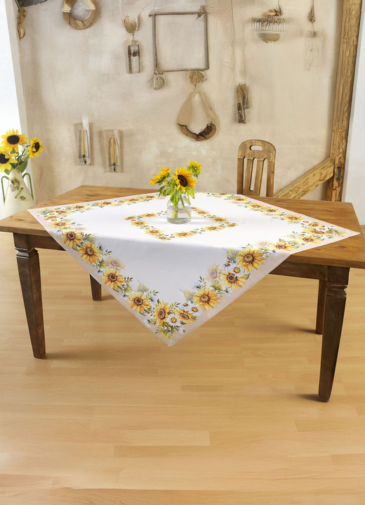 Tischdecken - Tisch- und Raumdekoration mit Sonnenblumen-Motiv, in Größe 101 (Deckchen, 35x 50 cm) bis 404 (Kissenbezug, 40x 40 cm), in Farbe BUNT Ansicht 2