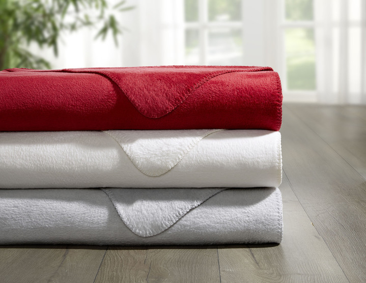 Decken - Wohndecke mit Festonstich-Einfassung, in Farbe ROT