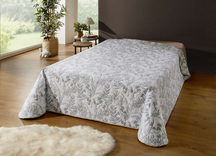 Tagesdecken - Tagesdecke und Kissenbezüge mit Gräser-Dessin, in Größe 873 (Einzelbett, 135x210 cm) bis 924 (2 Kissenbezüge, 50x 50 cm), in Farbe SALBEI Ansicht 6