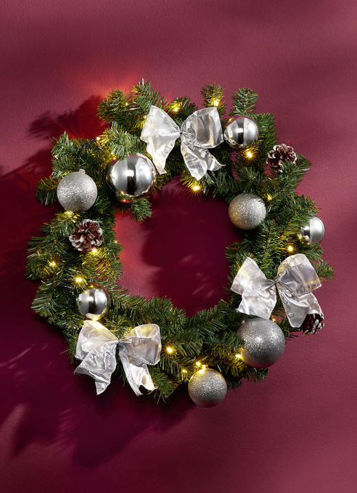 Weihnachten - Beleuchteter Tannenkranz, in Farbe SILBER, in Ausführung groß Ansicht 1