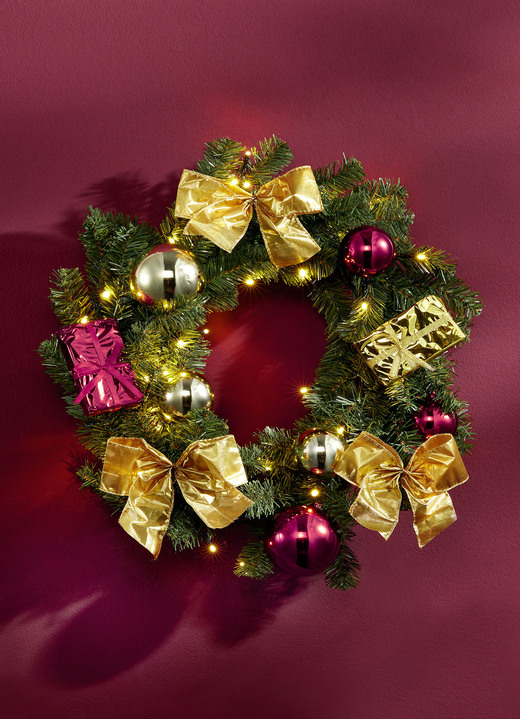 Weihnachten - Beleuchteter Tannenkranz, in Farbe ROT-GOLD, in Ausführung klein Ansicht 1