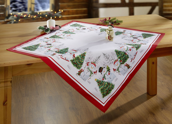 Tischdecken - Tischdecke mit Schneemann-Druckmotiven, in Größe 101 (2x Platzset, 35x 50 cm) bis 404 (Kissenbezug, 40x 40 cm), in Farbe BUNT Ansicht 2