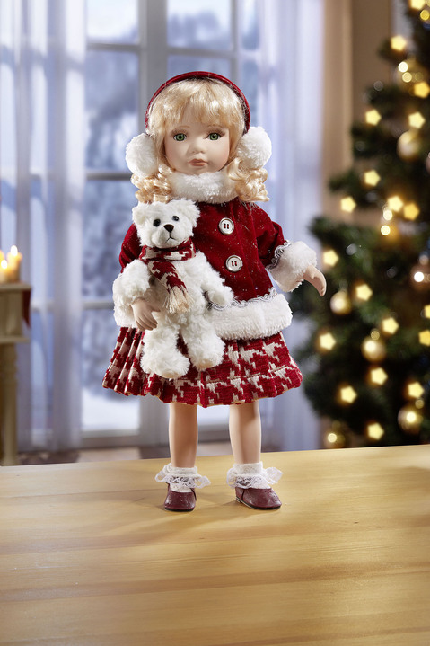 Sammler-Puppen - Puppe mit Teddy, in Farbe ROT