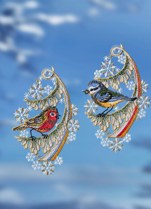 Plauener Spitze - Fensterbilder aus echter Plauener Spitze, 2er-Set, in Farbe BUNT