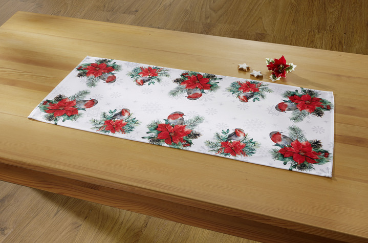 Tischdecken - Tisch- und Raumdekoration mit niedlichen Rotkehlchen, in Größe 101 (Deckchen, 35x 50 cm) bis 404 (Kissenbezug, 40x 40 cm), in Farbe BUNT Ansicht 3