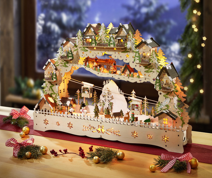 Weihnachtliche Dekorationen - Schwibbogen aus Holz mit LED-Beleuchtung, in Farbe NATUR-GRÜN Ansicht 2