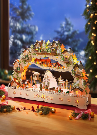 Weihnachtliche Dekorationen - Schwibbogen aus Holz mit LED-Beleuchtung, in Farbe NATUR-GRÜN