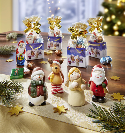Lustiges Weihnachtstütchen-Set mit Keramikfiguren