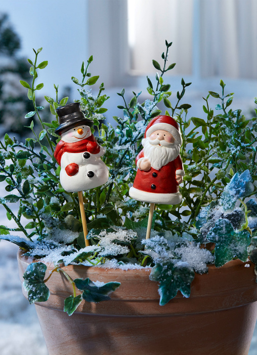 Weihnachten - Gartenstecker Schneemann + Santa Clause, in Farbe ROT-WEISS
