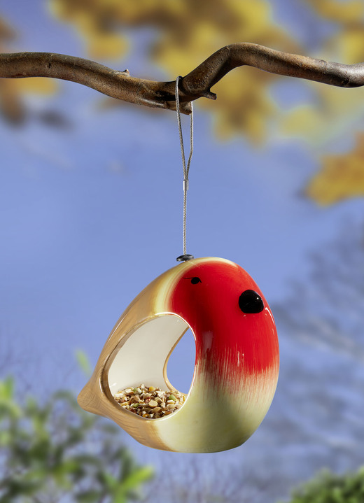 - Handbemalte Futterstelle Vogel aus Keramik, in Farbe ROT Ansicht 2