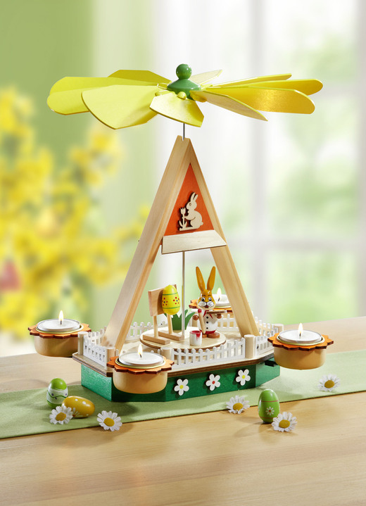 Ostern - Tischpyramide aus Holz, in Farbe NATUR-ORANGE