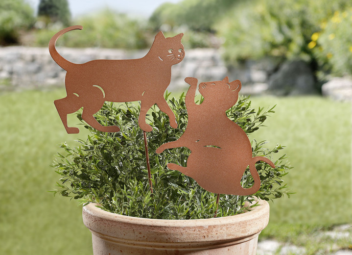 Gartendekoration - Dekostecker mit Katzen-Motiv, 2er-Set, in Farbe ROST Ansicht 1