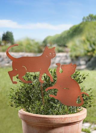 Gartendekoration - Dekostecker mit Katzen-Motiv, 2er-Set, in Farbe ROST