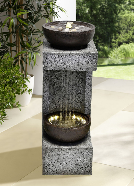 Gartendekoration - Brunnen mit LED-Beleuchtung, in Farbe GRAU-BRAUN