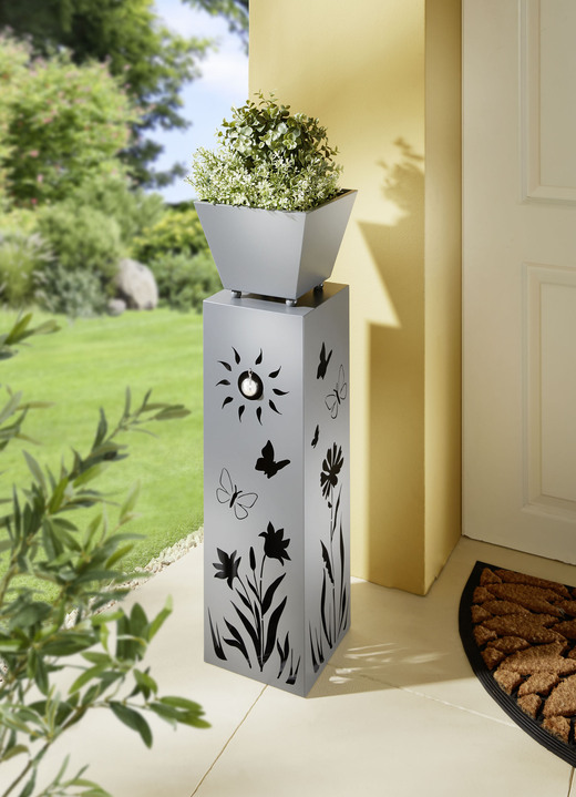 Gartendekoration - Pflanzsäule mit abnehmbarer Schale, in Farbe GRAU
