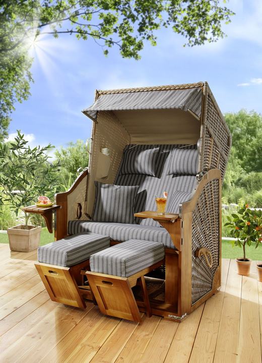 Garten - Hochwertiger Strandkorb Flair aus Pinienholz, in Farbe GRAU Ansicht 1