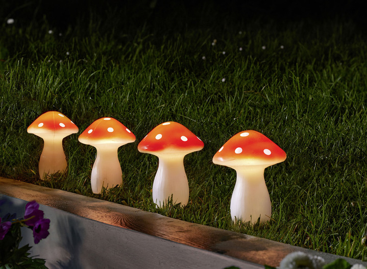 Gartenbeleuchtung - LED-Pilze aus Kunststoff, 4er-Set, in Farbe ROT-WEISS Ansicht 1