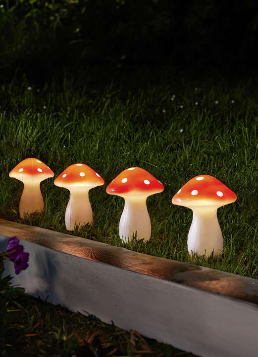 Gartenbeleuchtung - LED-Pilze aus Kunststoff, 4er-Set, in Farbe ROT-WEISS Ansicht 3