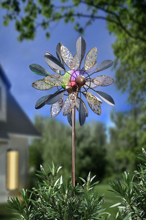 Gartenbeleuchtung - Solar-Windrad Mistral aus Metall, in Farbe BUNT