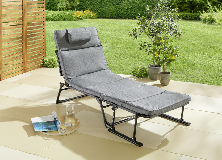 Gartenmöbel - Gartenliege 2 in 1 mit zusätzlichem Kopfkissen, in Farbe GRAU-SCHWARZ Ansicht 2
