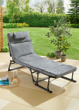 Gartenmöbel - Gartenliege 2 in 1 mit zusätzlichem Kopfkissen, in Farbe GRAU-SCHWARZ – Farbe GRAU-SCHWARZ – Ansicht 