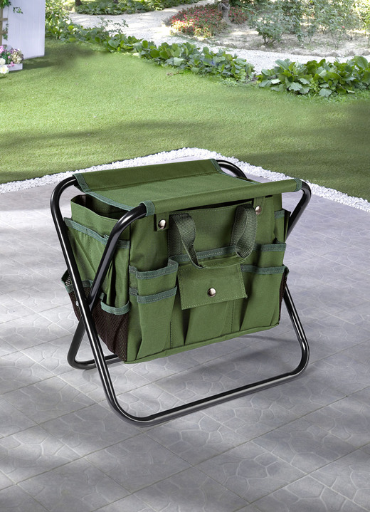 - Gartenhocker mit Tasche, in Farbe GRÜN-SCHWARZ Ansicht 1