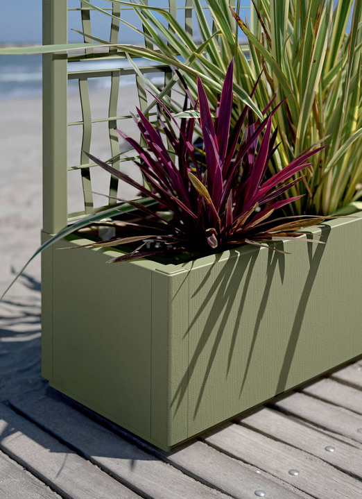 Blumentöpfe und Pflanzgefäße - Pflanzkasten aus recyceltem Polypropylen, in Farbe TAUPE, in Ausführung Mit Spalier, schmal Ansicht 9