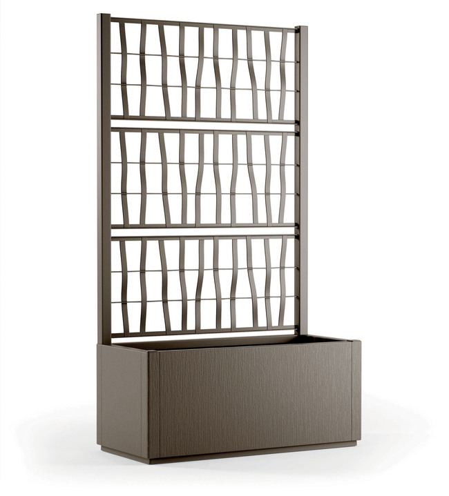 Blumentöpfe und Pflanzgefäße - Pflanzkasten aus recyceltem Polypropylen, in Farbe TAUPE, in Ausführung Mit Spalier, breit Ansicht 1