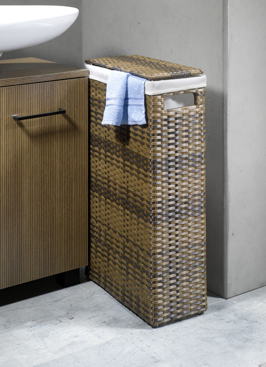 Badezimmermöbel - Wäschekorb mit Polyrattan-Geflecht, in Farbe WEISS Ansicht 2