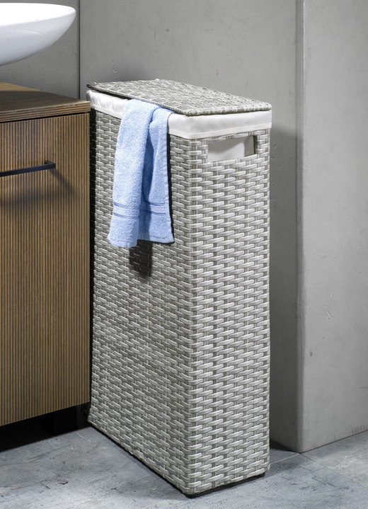 Badezimmermöbel - Wäschekorb mit Polyrattan-Geflecht, in Farbe WEISS Ansicht 3