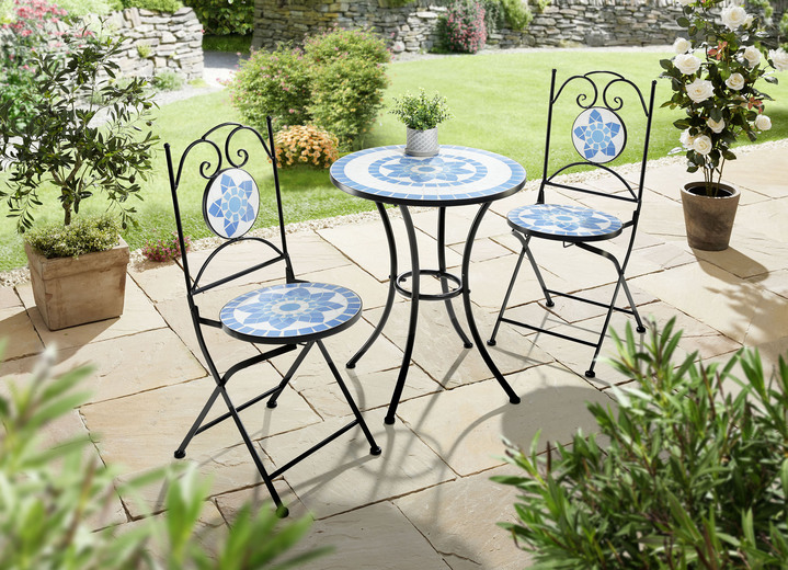 Gartenmöbel - Bistro-Set aus Eisen, in Farbe BLAU-WEISS-SCHWARZ Ansicht 1