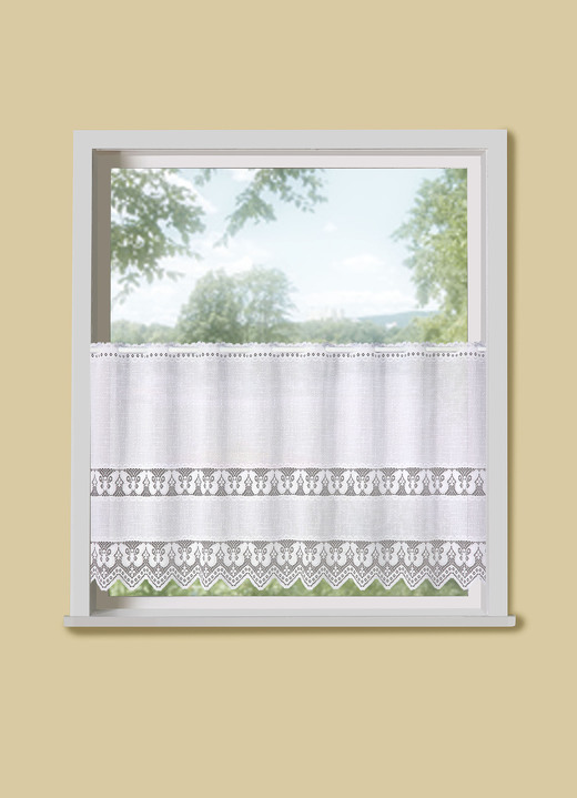 Kurzgardinen - Kurzstore Schmetterlings-Spitze mit Stangendurchzug, in Größe 660 (H28xB100 cm) bis 792 (H48xB150 cm), in Farbe WEISS