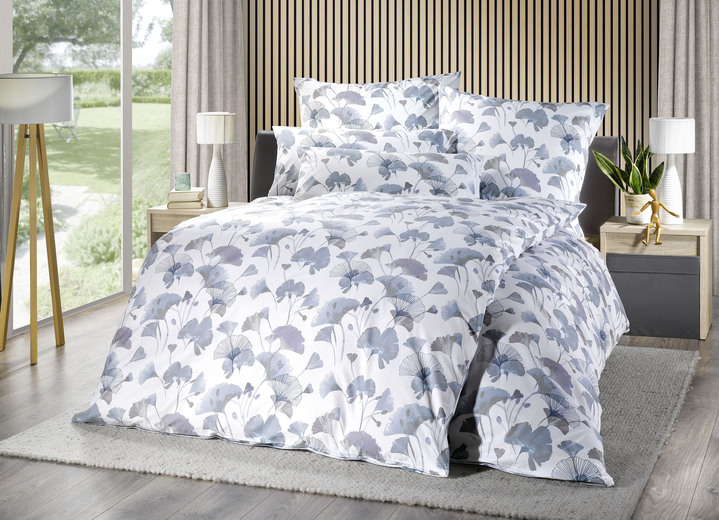 Bettwäschegarnituren - Bettwäsche-Garnitur mit Ginkgo-Blätter-Motiv, in Größe 111 (40x80 cm + 135x200 cm) bis 115 (80x80 cm + 155x220 cm), in Farbe BEIGE Ansicht 2