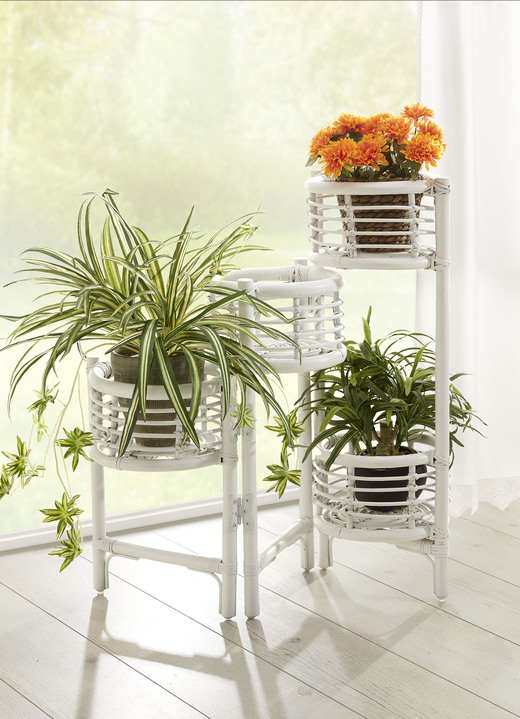 Kleinmöbel - Blumenständer aus Rattangeflecht, in Farbe WEISS Ansicht 1