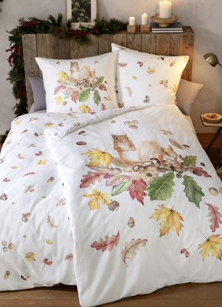 Bettwäschegarnituren - Bettwäsche-Garnitur mit herbstlichen Motiven, in Größe 112 (80x80 cm + 135x200 cm) bis 115 (80x80 cm + 155x220 cm), in Farbe NATUR