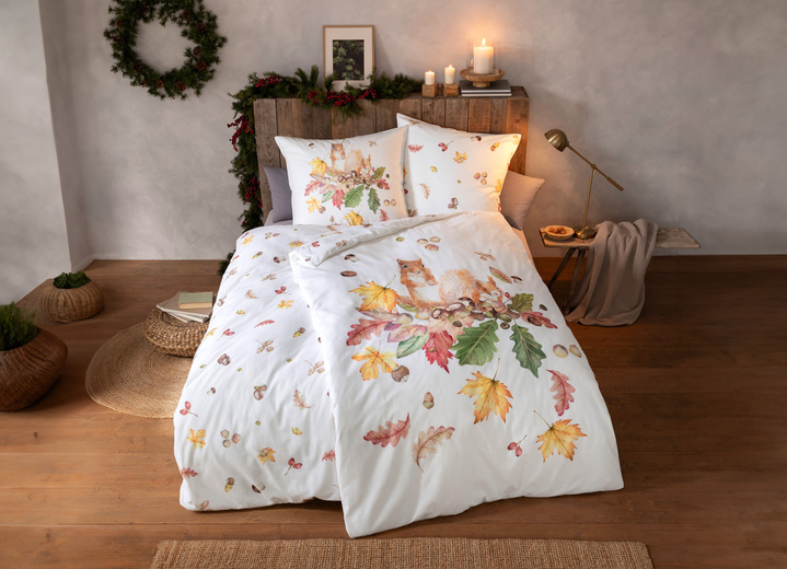 Bettwäschegarnituren - Bettwäsche-Garnitur mit herbstlichen Motiven, in Größe 112 (80x80 cm + 135x200 cm) bis 115 (80x80 cm + 155x220 cm), in Farbe NATUR Ansicht 2