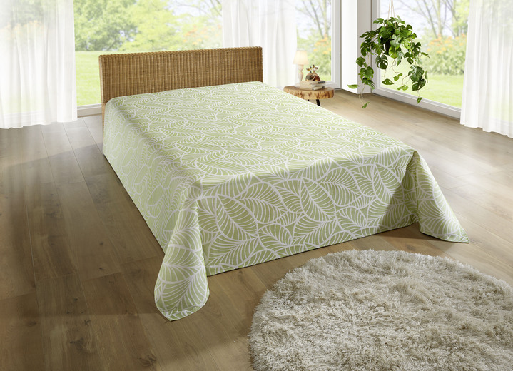 Tagesdecken - Tagesdecke und Kissenbezüge mit naturnahen Blättermotiven, in Größe 873 (Einzelbett, 135x210 cm) bis 924 (Kissenbezug, 40 x 80 cm), in Farbe BEIGE Ansicht 2