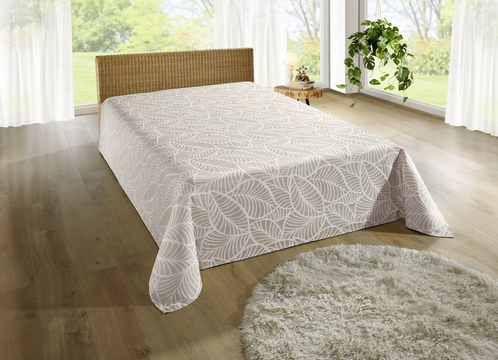 Tagesdecken - Tagesdecke und Kissenbezüge mit naturnahen Blättermotiven, in Größe 873 (Einzelbett, 135x210 cm) bis 924 (Kissenbezug, 40 x 80 cm), in Farbe BEIGE Ansicht 9