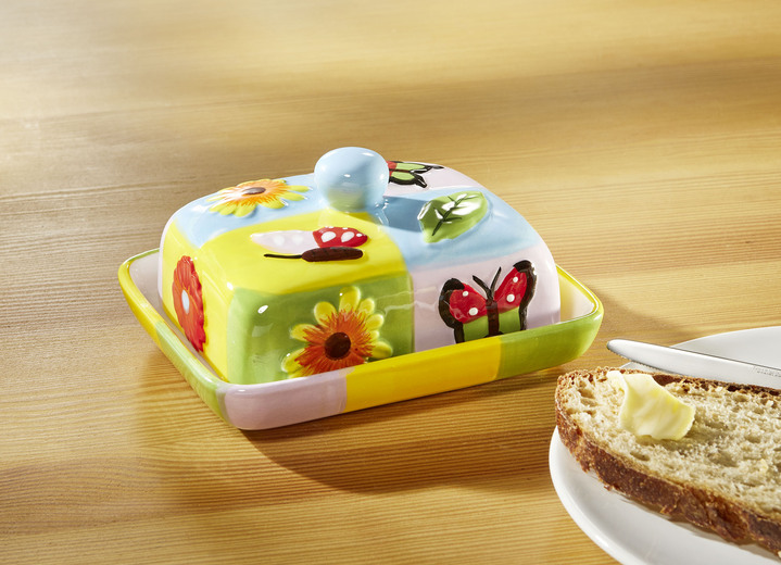 Geschirr - Farbenfrohe Geschirr-Serie aus Steingut, in Farbe BUNT, in Ausführung Butterdose Ansicht 1