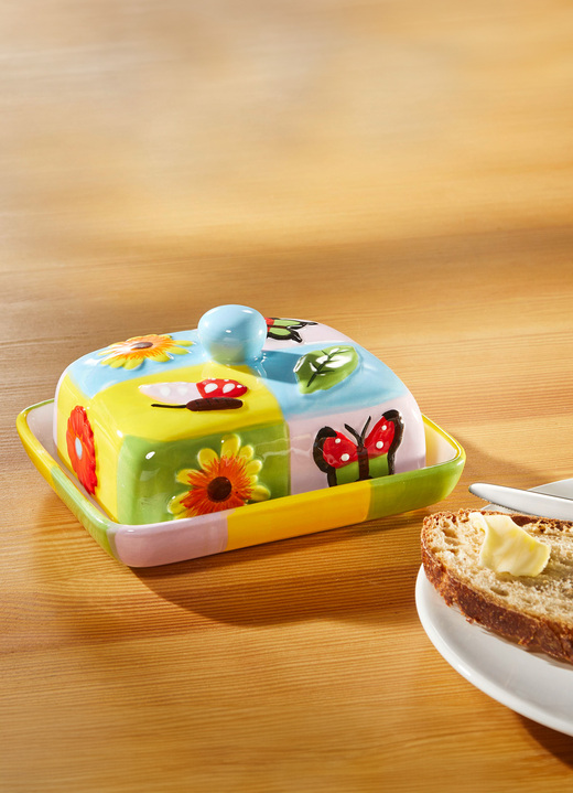 Geschirr - Farbenfrohe Butterdose aus Keramik, in Farbe BUNT, in Ausführung Butterdose Ansicht 1