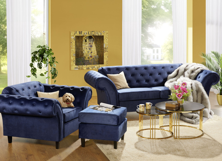 Polstergruppen - Außergewöhnliche Polstermöbel auf stabilem Holzgrundgestell, in Farbe BLAU, in Ausführung Dreisitzer Ansicht 2