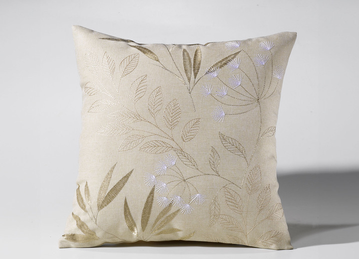 Tischdecken - Bestickte Tisch- und Raumdekoration mit Gräser- und Blätter-Dessin, in Größe 130 (2 Deckchen, 35x 50 cm) bis 404 (Kissenbezug, 40x 40 cm), in Farbe BEIGE Ansicht 3