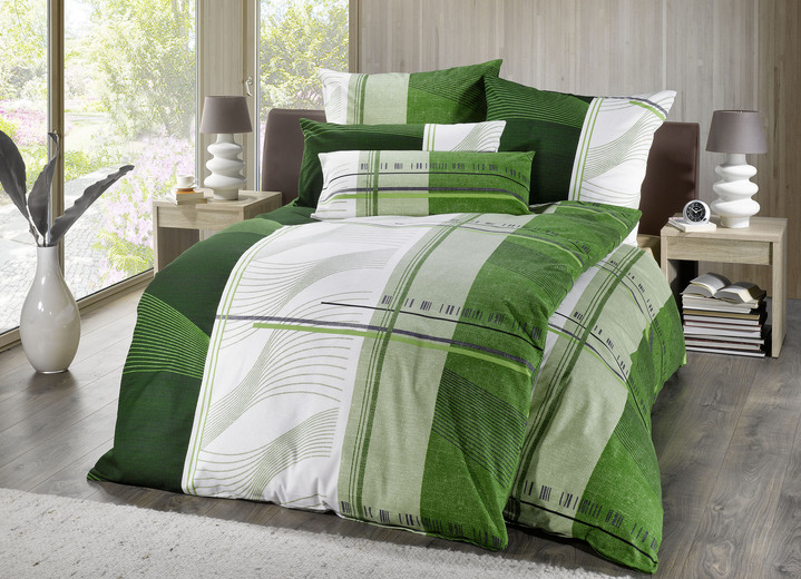 Florella - Soft-Biber Bettwäsche-Garnitur, in Größe 111 (40x80 cm + 135x200 cm) bis 115 (80x80 cm + 155x220 cm), in Farbe GRÜN Ansicht 1