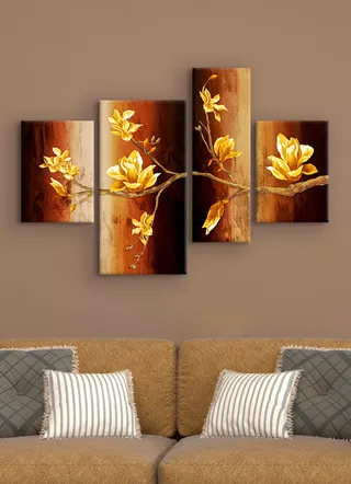 Bilder-Set, 4-teilig, Zweig mit Magnolienblüten