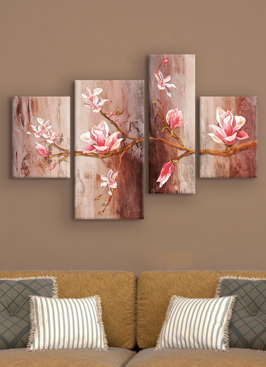 Blumen - Bilder-Set, 4-teilig, Zweig mit Magnolienblüten, in Farbe BRAUN-ROSA Ansicht 1